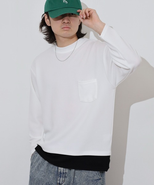 FUNALIVE(ファンアライブ)の「ジャガード 無地 レイヤード 長袖Tシャツ(Tシャツ/カットソー・メンズ・チャコールグレー/グレー/ベージュ/ホワイト/ブラック・L/LL/M)」の6枚目の写真