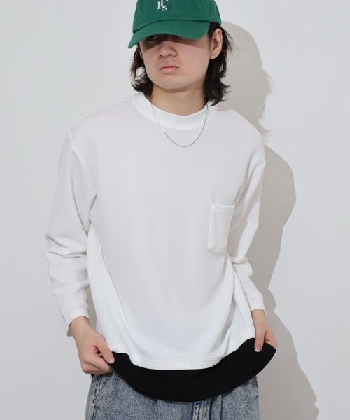 FUNALIVE(ファンアライブ)の「ジャガード 無地 レイヤード 長袖Tシャツ(Tシャツ/カットソー・メンズ・チャコールグレー/グレー/ベージュ/ホワイト/ブラック・L/LL/M)」の8枚目の写真