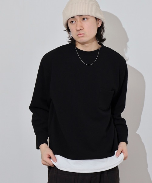 FUNALIVE(ファンアライブ)の「ジャガード 無地 レイヤード 長袖Tシャツ(Tシャツ/カットソー・メンズ・チャコールグレー/グレー/ベージュ/ホワイト/ブラック・L/LL/M)」の12枚目の写真