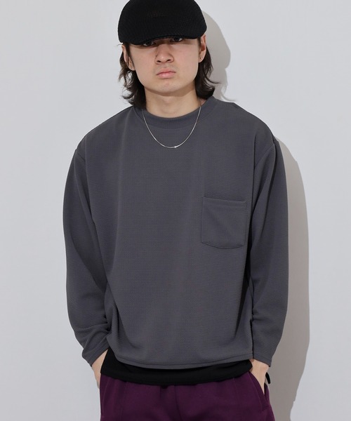 FUNALIVE(ファンアライブ)の「ジャガード 無地 レイヤード 長袖Tシャツ(Tシャツ/カットソー・メンズ・チャコールグレー/グレー/ベージュ/ホワイト/ブラック・L/LL/M)」の15枚目の写真