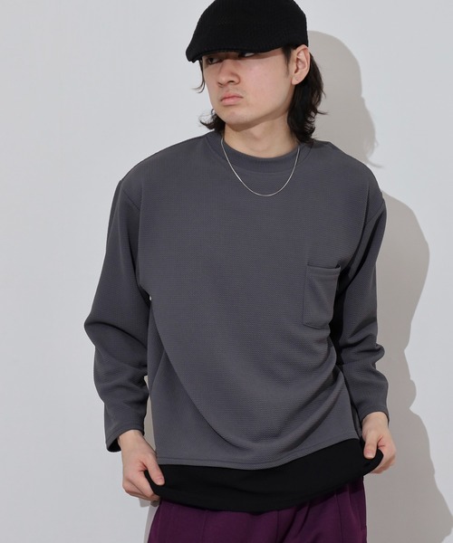 FUNALIVE(ファンアライブ)の「ジャガード 無地 レイヤード 長袖Tシャツ(Tシャツ/カットソー・メンズ・チャコールグレー/グレー/ベージュ/ホワイト/ブラック・L/LL/M)」の16枚目の写真