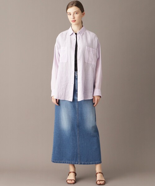 DRESSTERIOR（ドレステリア）の「【人気定番/ラミー100％】ガーメントダイラミーシャツ（シャツ/ブラウス・レディース・ホワイト/パープル/ブラウン系その他/サックスブルー・34/36/38）」の8枚目の写真