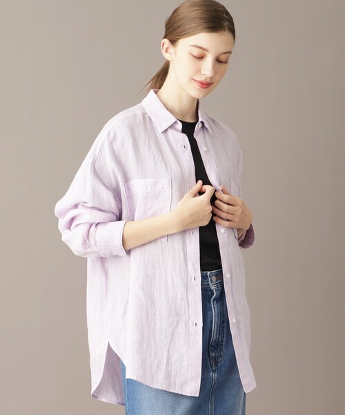 DRESSTERIOR（ドレステリア）の「【人気定番/ラミー100％】ガーメントダイラミーシャツ（シャツ/ブラウス・レディース・ホワイト/パープル/ブラウン系その他/サックスブルー・34/36/38）」の12枚目の写真