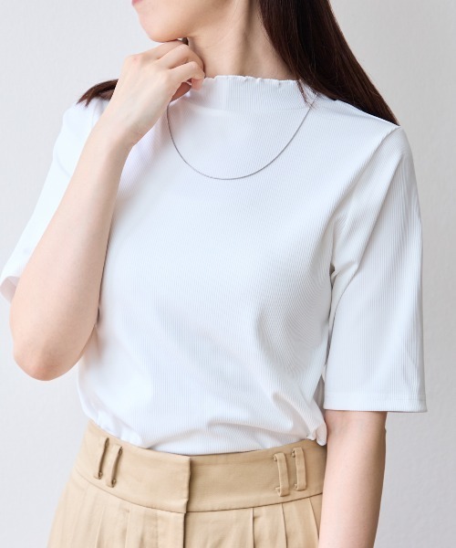 セール】モックネック5分袖トップス（Tシャツ/カットソー