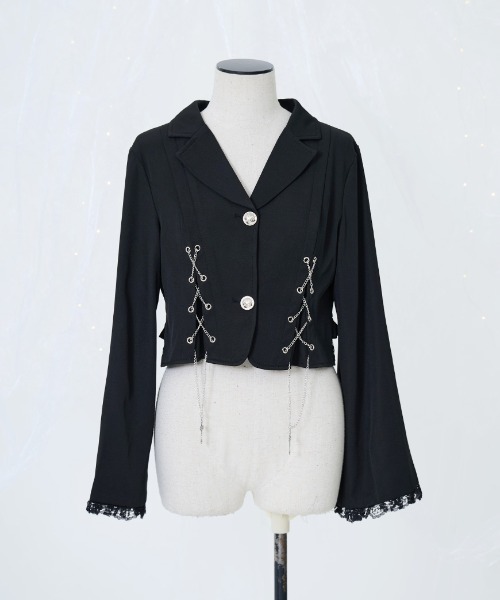 あーにゃんAMBUSHクロップドラップジャケット美品2回着用のみ ililil/イルイルイル』【おめかし地雷ちゃんチェーンあみあみ