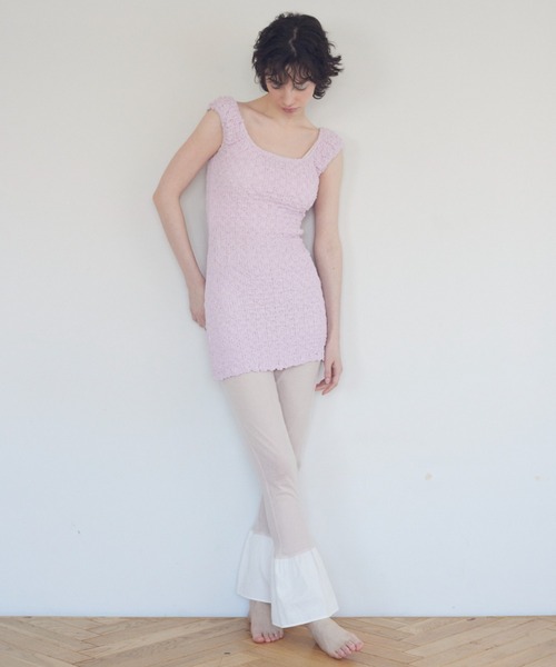 HONEY MI HONEY（ハニーミーハニー）の「sheer rib frill flare pants（その他パンツ・レディース・ホワイト/ブラック/ベージュ・FREE）」の6枚目の写真