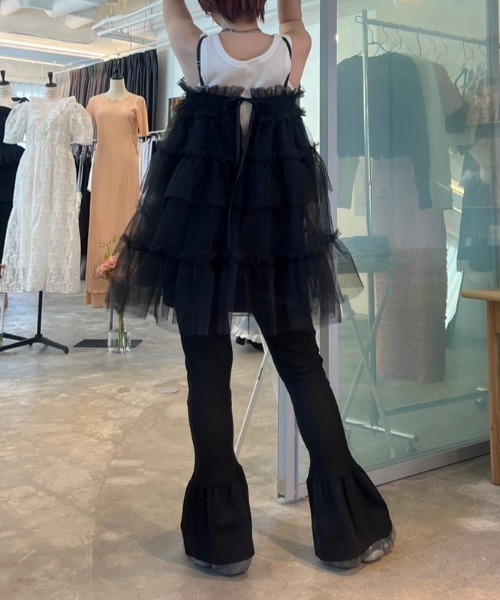 HONEY MI HONEY（ハニーミーハニー）の「sheer rib frill flare pants（その他パンツ・レディース・ホワイト/ブラック/ベージュ・FREE）」の9枚目の写真