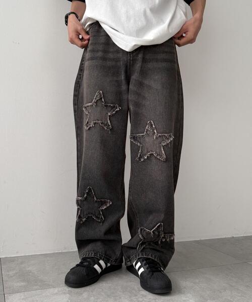 WEGO(ウィゴー)の「WEGO/スターモチーフオーバーダイバギーパンツ(デニムパンツ・メンズ・ブラック/ブルー・MEDIUM/LARGE)」の13枚目の写真