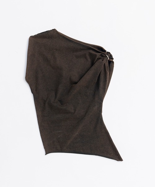 トップス PRANK PROJECT Ruffled Hem Asymmetric Top Asymmetric Draped Zip Top