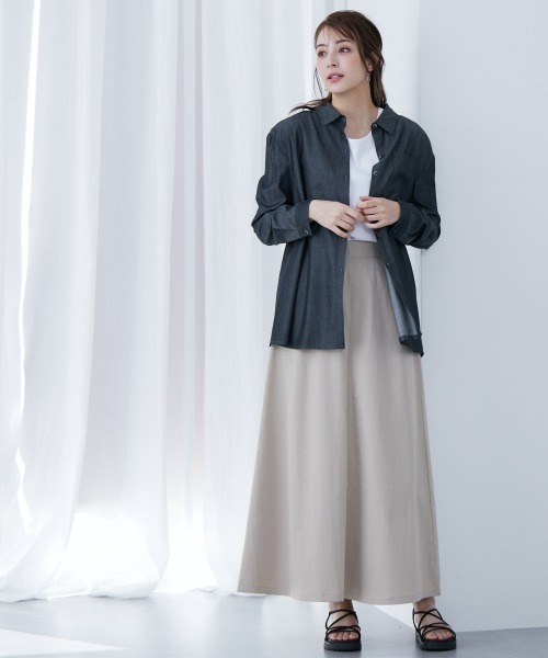 slattgir(スラットジール)の「高身長 綿混シャンブレーシャツ(トールサイズ)(シャツ/ブラウス・レディース・ブルー/ブラック・LL/3L/4L/5L/M/L)」の5枚目の写真