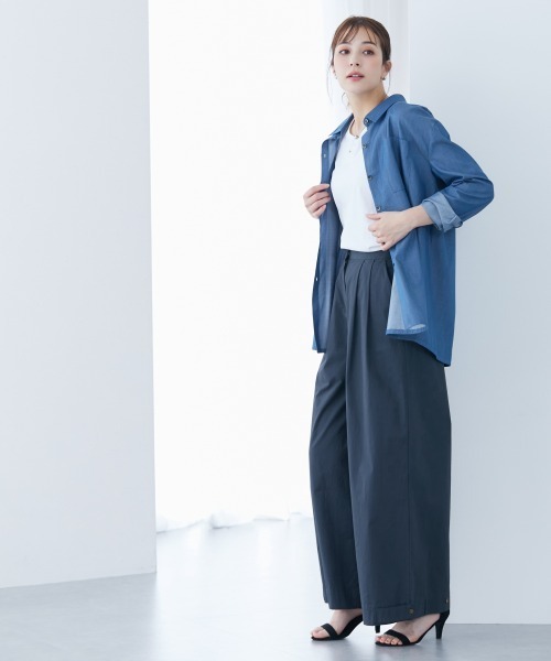 slattgir(スラットジール)の「高身長 綿混シャンブレーシャツ(トールサイズ)(シャツ/ブラウス・レディース・ブルー/ブラック・LL/3L/4L/5L/M/L)」の9枚目の写真