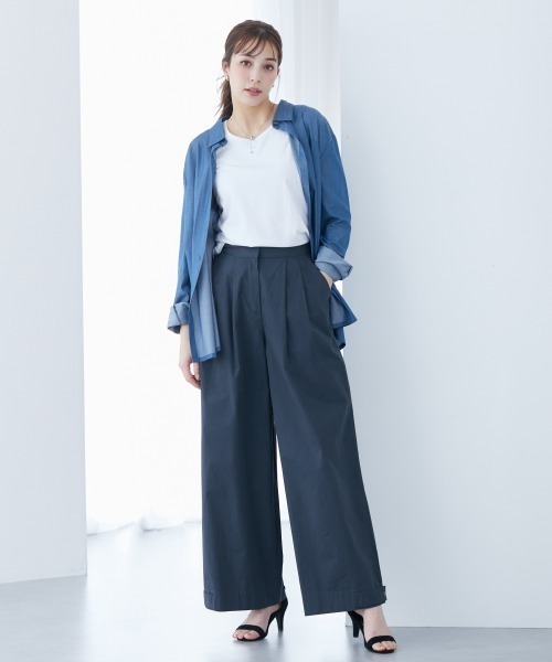 slattgir(スラットジール)の「高身長 綿混シャンブレーシャツ(トールサイズ)(シャツ/ブラウス・レディース・ブルー/ブラック・LL/3L/4L/5L/M/L)」の10枚目の写真
