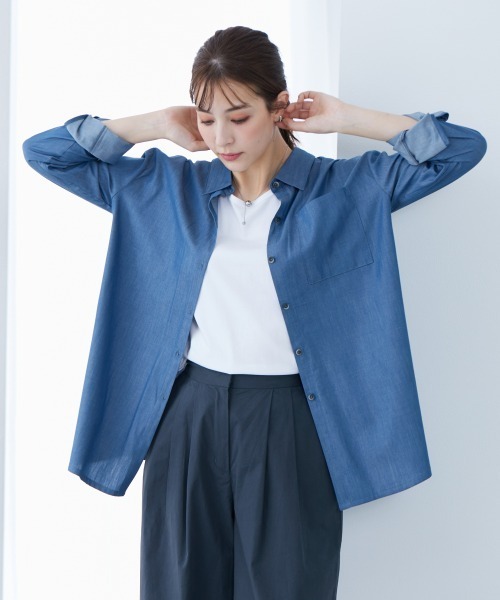 slattgir(スラットジール)の「高身長 綿混シャンブレーシャツ(トールサイズ)(シャツ/ブラウス・レディース・ブルー/ブラック・LL/3L/4L/5L/M/L)」の12枚目の写真