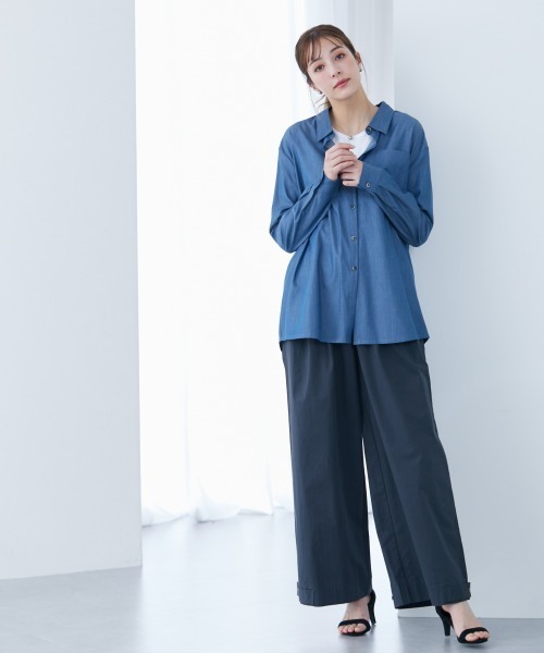 slattgir(スラットジール)の「高身長 綿混シャンブレーシャツ(トールサイズ)(シャツ/ブラウス・レディース・ブルー/ブラック・LL/3L/4L/5L/M/L)」の13枚目の写真