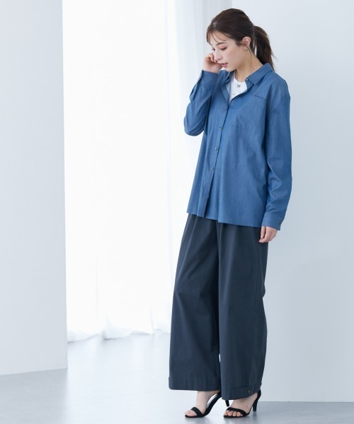 slattgir(スラットジール)の「高身長 綿混シャンブレーシャツ(トールサイズ)(シャツ/ブラウス・レディース・ブルー/ブラック・LL/3L/4L/5L/M/L)」の14枚目の写真