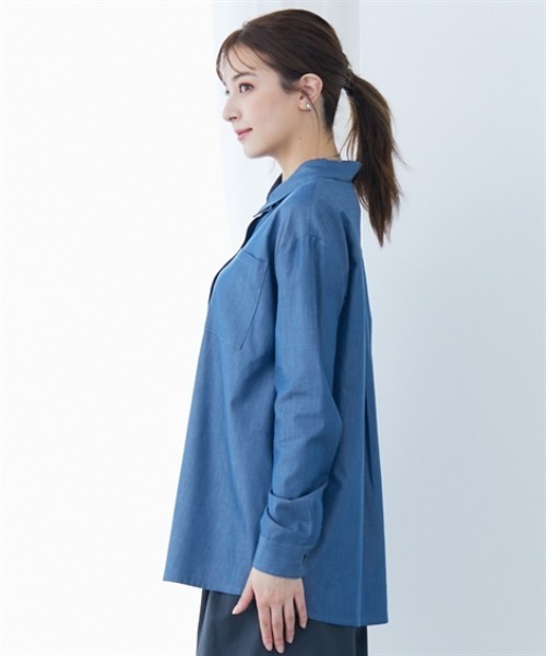 slattgir(スラットジール)の「高身長 綿混シャンブレーシャツ(トールサイズ)(シャツ/ブラウス・レディース・ブルー/ブラック・LL/3L/4L/5L/M/L)」の16枚目の写真