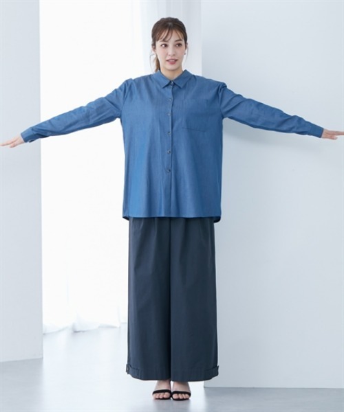 slattgir(スラットジール)の「高身長 綿混シャンブレーシャツ(トールサイズ)(シャツ/ブラウス・レディース・ブルー/ブラック・LL/3L/4L/5L/M/L)」の18枚目の写真