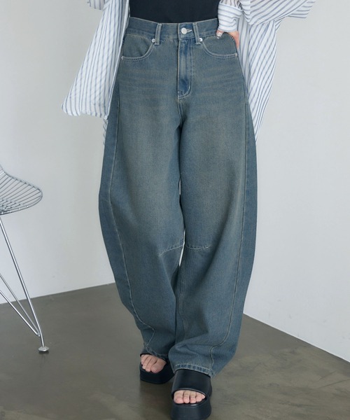 RETRO GIRL（レトロガール）の「【新色追加】バレルデニムPT（デニムパンツ・レディース・ライトブルー/ブラック/ダークブルー/ブルー・FREE）」の4枚目の写真