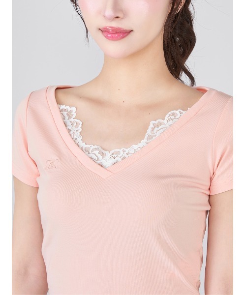 Darich（ダーリッチ）の「レースVネッククロップドTシャツ（Tシャツ/カットソー・レディース・ブラック/ホワイト/サックスブルー/ピンク・FREE）」の19枚目の写真