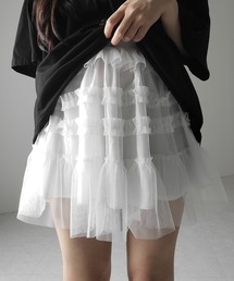 me+em select(~[ZNg)́y Qcolor zV[X[t{[`[~jXJ[g ^ see-through frill volum tulle mini skirt(XJ[g)