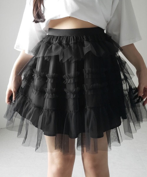 MiuMiu＊Slubbed canvas miniskirt フリル ミニスカート＊送料込 2color 】シースルーフリルボリュームチュールミニスカート