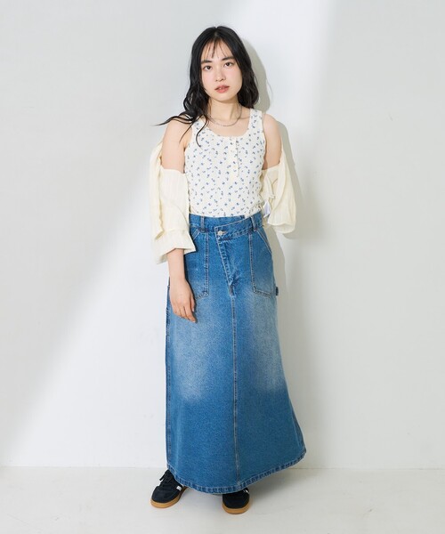 FREAK'S STORE(フリークスストア)の「花柄針抜きフライスヘンリータンクトップ(タンクトップ・レディース・オフホワイト/グレー/ネイビー・フリ-)」の5枚目の写真