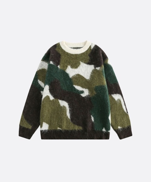 U:UME(ユーム)の「Camou Motif Round Neck Sweater(ニット/セーター・メンズ・グリーン・LARGE)」の1枚目の写真