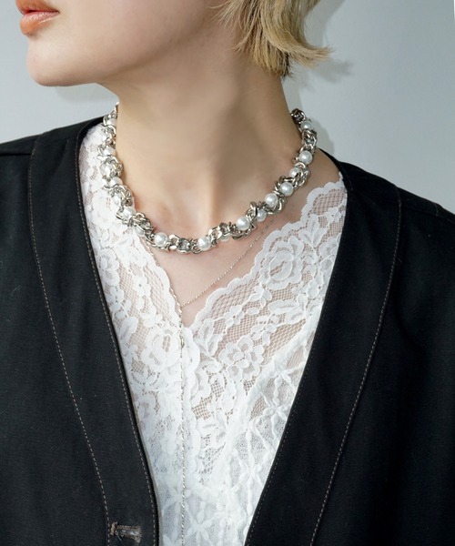 chuclla（チュクラ）の「ツイストパール リンクネックレス cha25s027（ネックレス・レディース・シルバー・FREE）」の2枚目の写真