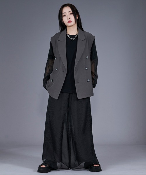 Ellno Loset(エルノロゼット)の「シアードッキングワイドパンツ/SET UP対応(その他パンツ・メンズ・ブラック/グレー・SMALL/X-SMALL/LARGE/MEDIUM)」の3枚目の写真