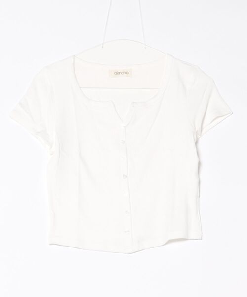 aimoha(アイモハ)の「【aimoha】ショート丈フィットボタンカットソー(Tシャツ/カットソー・レディース・ブラック/ホワイト/ライトグレー・FREE)」の7枚目の写真