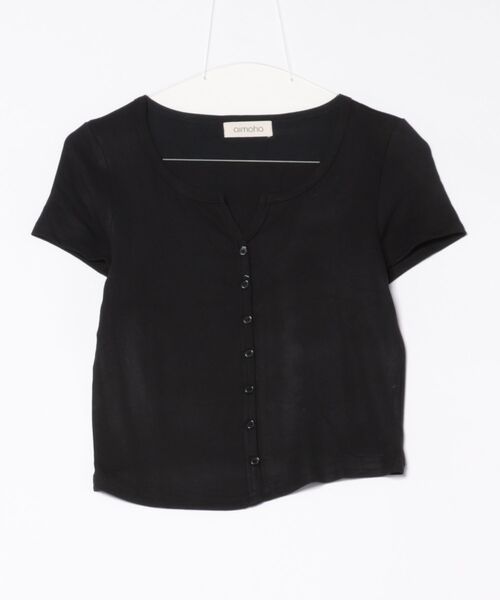 aimoha(アイモハ)の「【aimoha】ショート丈フィットボタンカットソー(Tシャツ/カットソー・レディース・ブラック/ホワイト/ライトグレー・FREE)」の6枚目の写真