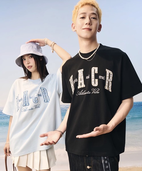 ロゴグラフィックTシャツ 立体パール刺繍 ストリート ビッグ