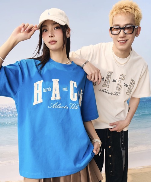 ロゴグラフィックTシャツ 立体パール刺繍 ストリート ビッグ