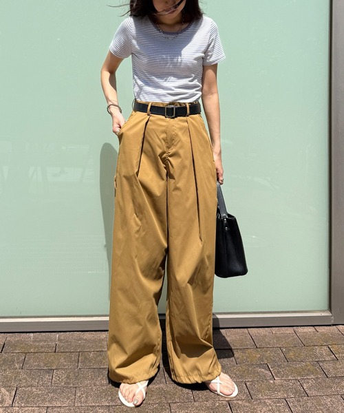 ISOOK（アイスー）の「【ISOOK / アイスー】マリンボーダーリブTシャツ / 半袖 クロップド丈 短丈 クルーネック ラウンドネック リブカットソー 細ボーダー ホワイト ブラック レッド ブラウン パープル 白 黒 茶 赤 紫 ZOZOTOWN限定（Tシャツ/カットソー・レディース・レッド/モカ/パープル/ブラック・FREE）」の6枚目の写真