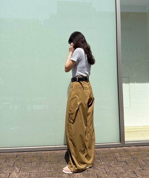 ISOOK（アイスー）の「【ISOOK / アイスー】マリンボーダーリブTシャツ / 半袖 クロップド丈 短丈 クルーネック ラウンドネック リブカットソー 細ボーダー ホワイト ブラック レッド ブラウン パープル 白 黒 茶 赤 紫 ZOZOTOWN限定（Tシャツ/カットソー・レディース・レッド/モカ/パープル/ブラック・FREE）」の17枚目の写真