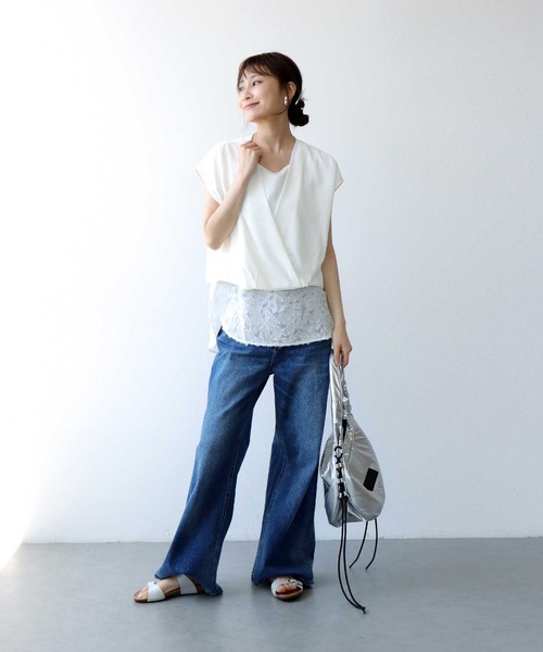 Jines(ジネス)の「フレンチスリーブ カシュクールブラウス(シャツ/ブラウス・レディース・ブラック/ホワイト・38)」の15枚目の写真