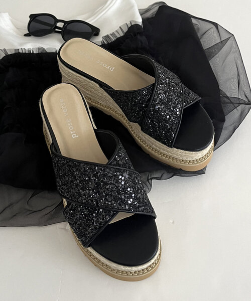 prose verse（プロズヴェール）の「ジュート厚底グリッターサンダル（サンダル・レディース・ブラック/シルバー・X-LARGE/LARGE/MEDIUM/SMALL）」の2枚目の写真