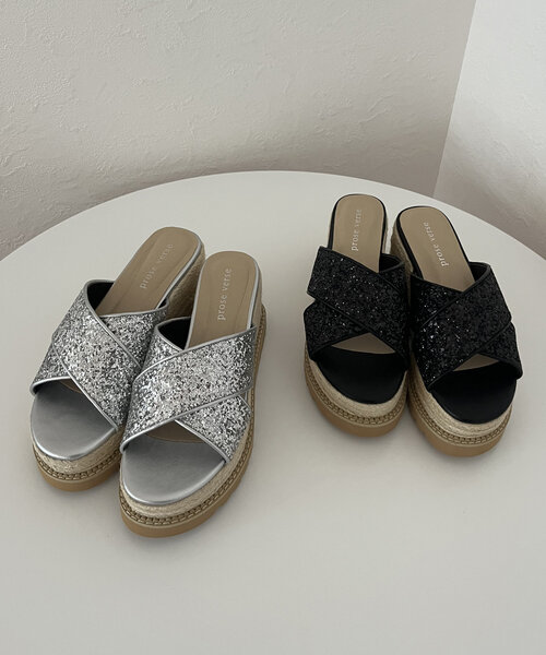 prose verse（プロズヴェール）の「ジュート厚底グリッターサンダル（サンダル・レディース・ブラック/シルバー・X-LARGE/LARGE/MEDIUM/SMALL）」の4枚目の写真