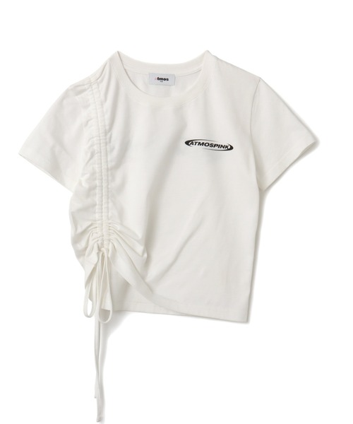 atmos pink(アトモスピンク)の「atmos pink Shirring Mini T-shirt / アトモス ピンク シャーリング ミニ ティシャツ(Tシャツ/カットソー・レディース・ブラック/ホワイト・M/S)」の2枚目の写真