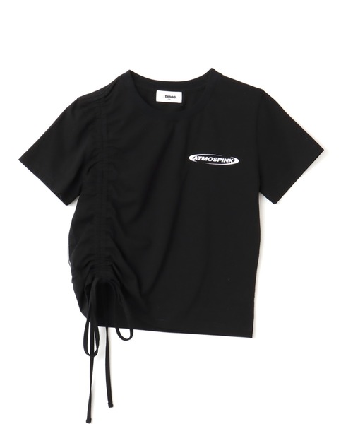atmos pink(アトモスピンク)の「atmos pink Shirring Mini T-shirt / アトモス ピンク シャーリング ミニ ティシャツ(Tシャツ/カットソー・レディース・ブラック/ホワイト・M/S)」の1枚目の写真