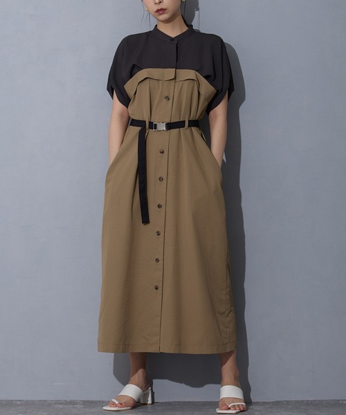 NICOLE white(ニコルホワイト)の「ドッキングワンピース(ワンピース・レディース・グレー/カーキ/チャコール・FREE)」の3枚目の写真