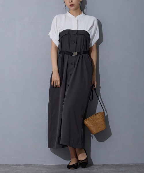 NICOLE white(ニコルホワイト)の「ドッキングワンピース(ワンピース・レディース・グレー/カーキ/チャコール・FREE)」の20枚目の写真