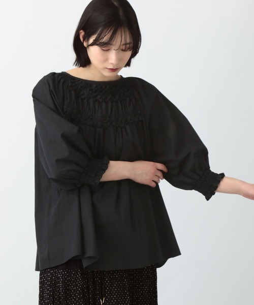 Bonjour diary ハンドスモッキングブラウス　4Y TIE TUNIQUE 2/3y, 4y, 6y - Kaki broderie anglaise / Bonjour