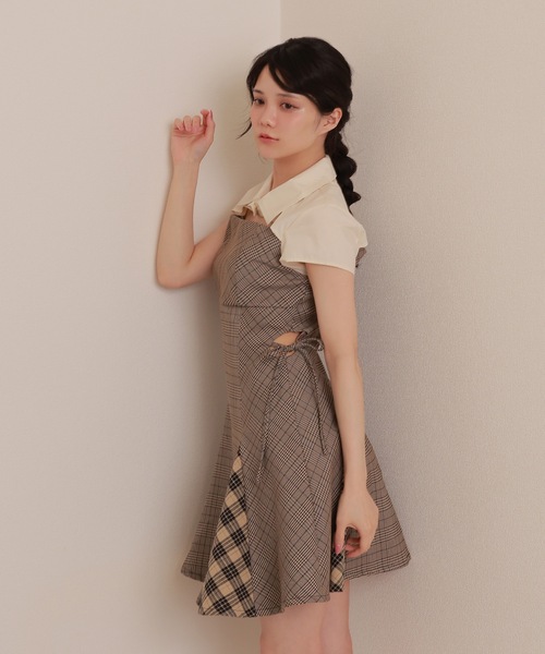 MDOLLY シャツドッキングチェックブロックドレス M DOLLY original* shirt docking check block dress/シャツ