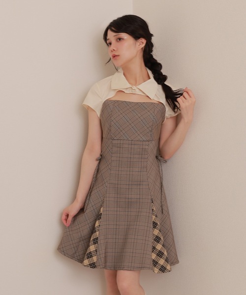 M DOLLY original* shirt docking check block dress/シャツ