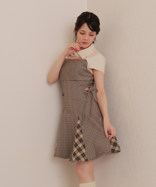 M DOLLY original* shirt docking check block dress/シャツ