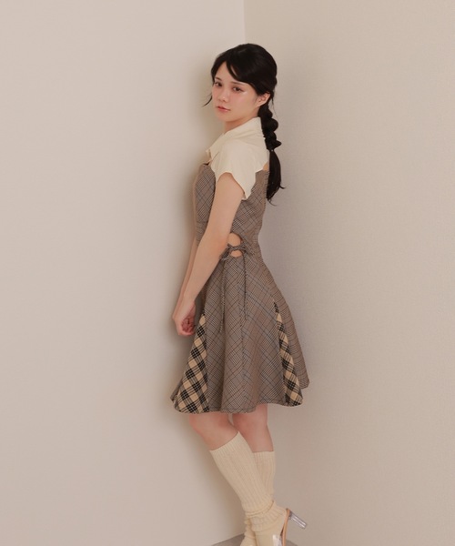 mdolly シャツドッキングチェックブロックドレス andmary風 M DOLLY original* shirt docking check block dress/シャツ