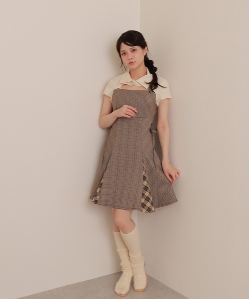 mdolly シャツドッキングチェックブロックドレス andmary風 M DOLLY original* shirt docking check block dress/シャツ