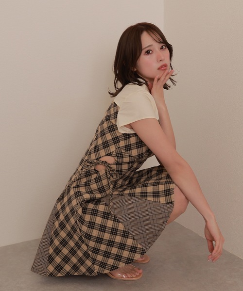 M DOLLY original* shirt docking check block dress/シャツ