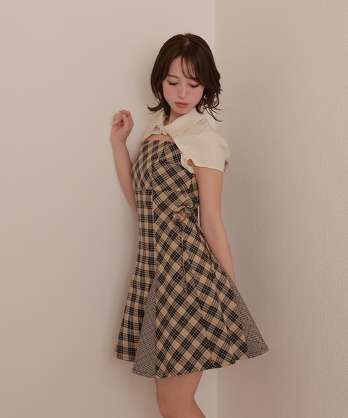 MDOLLY シャツドッキングチェックブロックドレス M DOLLY original* shirt docking check block dress/シャツ